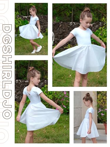 Girl's Short Sleeve Dress Cotton Solid Color A-Line Twirly Skater Dress for Toddler 3-14 Years Casual Party4