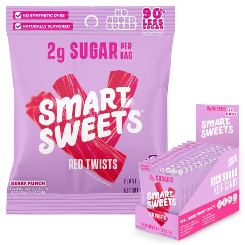 Image of SmartSweets Red Twists, Low Sugar Licorice Candy, 1.8oz Bags, 12 Pack