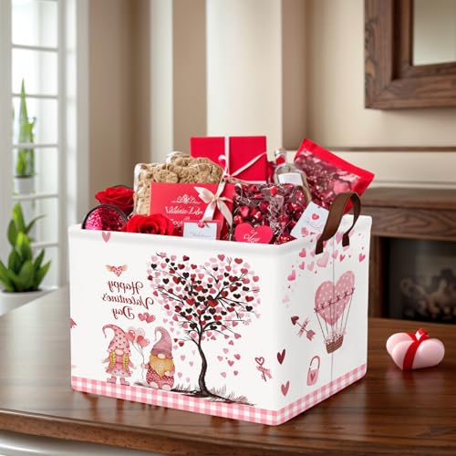 Image of Valentine's Day Basket Gift for Empty Cute Heart Large Storage Bin for Kid and Baby Room Decor (Pink Dwarf Love Tree Hot Air Balloon)