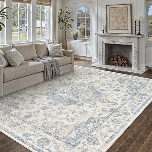 HUGEAR Vintage Tapis Salon 200x300cm Bleu Chambre AntidéRapant Lavable en Machine Doux Grand Carpet Salle a Manger Descente de Lit Chambre Adulte Poil Ras Rug
