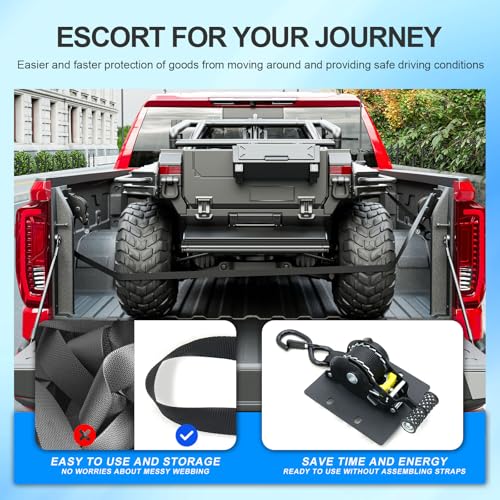 Image of SZYANG 2PCS Retractable Ratchet Straps Compatible with 2019-2026 Chevy Silverado GMC Sierra 1500 Retractable Tie Down Straps Replacement for 2019-2026 Chevy Silverado Accessories
