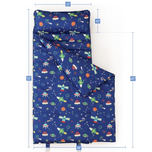 Image of PHF Soft Toddler Nap Mat with Removable Pillow, Rollup Design Kids Sleeping Mat, Slumber Bags for Boys, 55 inchx23 inch Toddler Sleeping Bag for Daycare Preschool Travel Camping, Space Star