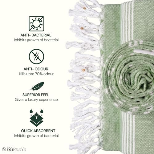 Image of Ultrasoft Bamboo Bath Towel | Quick Dry, Compact & Lightweight | Turkish Striped Satin Weave | Sage Green | 63x33 Inch | 210 GSM