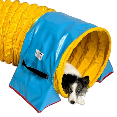 Callieway® Dog Agility Tunnel Turnier 3m lang / 60cmØ, 360° FullGrip (5m, gelb)