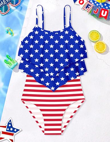 Image of Girls Swimsuit Color Block One Piece Swimsuit 2-Tiered Ruffle Bathing Suit Adjustable Strap Girls' Swimwear 7-16Y