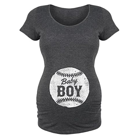 Bloom Maternity - Baby Boy Baseball - Maternity Scoop Neck T-Shirt - Size Medium Heather Charcoal Cover