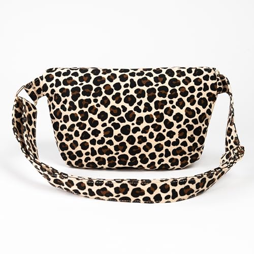 Image of The Peacock Crew Canvas Crossbody Sling Bag for Men & Women - Adjustable Strap, Dual Zippers Left /Right Handed, Secure Everyday Travel Fanny Pack Shoulder Pouch, Nomade Leopard, 11.8 x 7.5 x 3.15