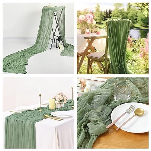 2 Stück Tischläufer Grün, 90x400 cm Käsetuch Tischläufer Eukalyptus Grün, Musselin Tischläufer Salbeigrün… – Ansicht 6