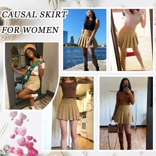 Image of Girstunm Women's Pleated Skirt Mini Skater Basic Skirts High Waist School Girls Uniform Short Cheerleader Skirt