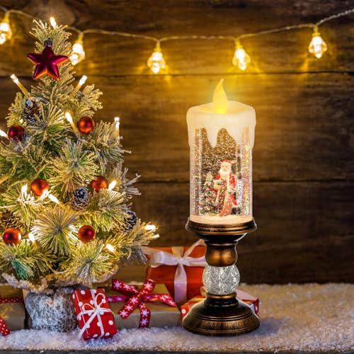 Cabilock Christmas Snow Globe LED Candles Battery Operated Lighted Flameless Candles Swirling Water Glittering Spinning Candle Home Decor for Thanksgiving Christmas Decoration - Image 2
