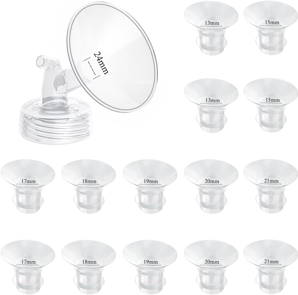 Flange Inserts 13/15/17/18/19/20/21mm 14PC Compatible with Momcozy S12 pro/S9 pro/S9/S10/S12/Medela/TSRETE/Spectra/Bellababy Breast Pumps, Reduce 24mm Tunnel Down to Correct Size 14pcs-7size flange insert
