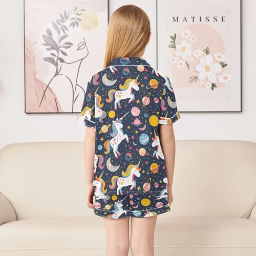 ALAZA Unicorn Planet Space Solar System Satin Pajamas Set Short Sleeve Button Down Sleepwear Summer Pjs 2 Piece4