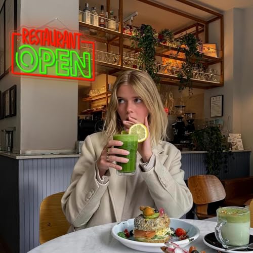 Image of Open Neon Sign Dimmable Led Wall Light for Business Restaurant Decor | 16.5*9.5IN,Five level brightness adjustment,USB powered,For Business Fast Food Club Coffee Shop Restaurant Stores Hotel