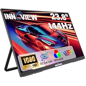 InnoView Monitor portátil grande de 23.8 pulgadas, FHD 144HZ 100% SRGB IPS USB-C HDMI, segundo monitor de trabajo en casa, juegos, 1080P con soporte ajustable de 180° para laptop, MacBook, teléfonos