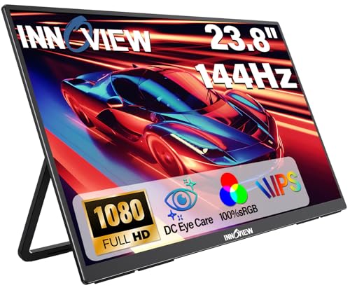 InnoView 23.8' Large Portable Monitor, FHD 144HZ 100% SRGB IPS USB-C HDMI Work Home Gaming Second Monitor 1080P W/180°Adjustable Stand for Laptop, MacBook, Phones