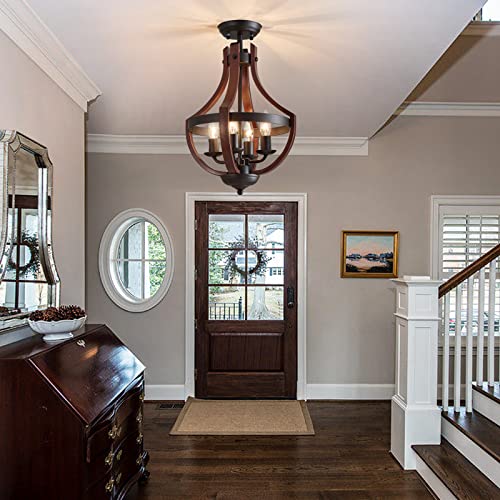 Meixisue Black And Oak Red 4-Lights Retro Farmhouse Metal Ceiling Light Fixtures For Kitchen Dining Room Entryway Hallway Bedroom Living Room Ul Listed #TOP2