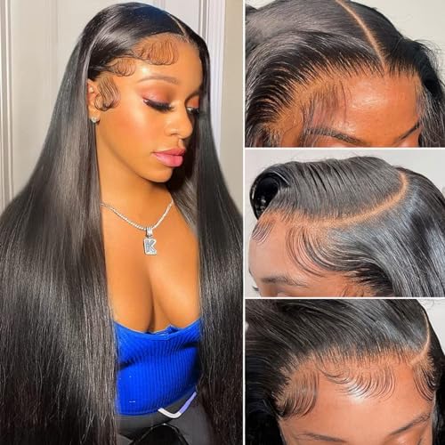 Image of 13x4 Lace Front Wigs Human Hair Pre Plucked with Baby Hair 150% Density Straight Brazilian Virgin Frontal Wigs Human Hair 13x4 Glueless HD Lace Closure Human Hair Wigs for Black Women(20 Inch)