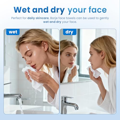 Image of Borje Face Towels XL, Thick Disposable Face Towel 10 inch x 12 inch, 300 Count (6 Packs of 50), 100% USDA Biobased Facial Towelettes, Ultra Soft Makeup Remover Dry Wipes for Women Cleansing