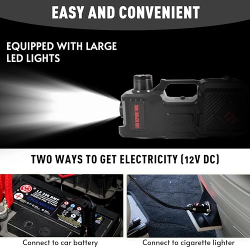 Image of Electric Car Jack Kit 5 Ton 12V Hydraulic Floor Jack with Impact Wrench and Inflatable Pump for SUV Car Emergency Repair Tire Change Kit with LED Light