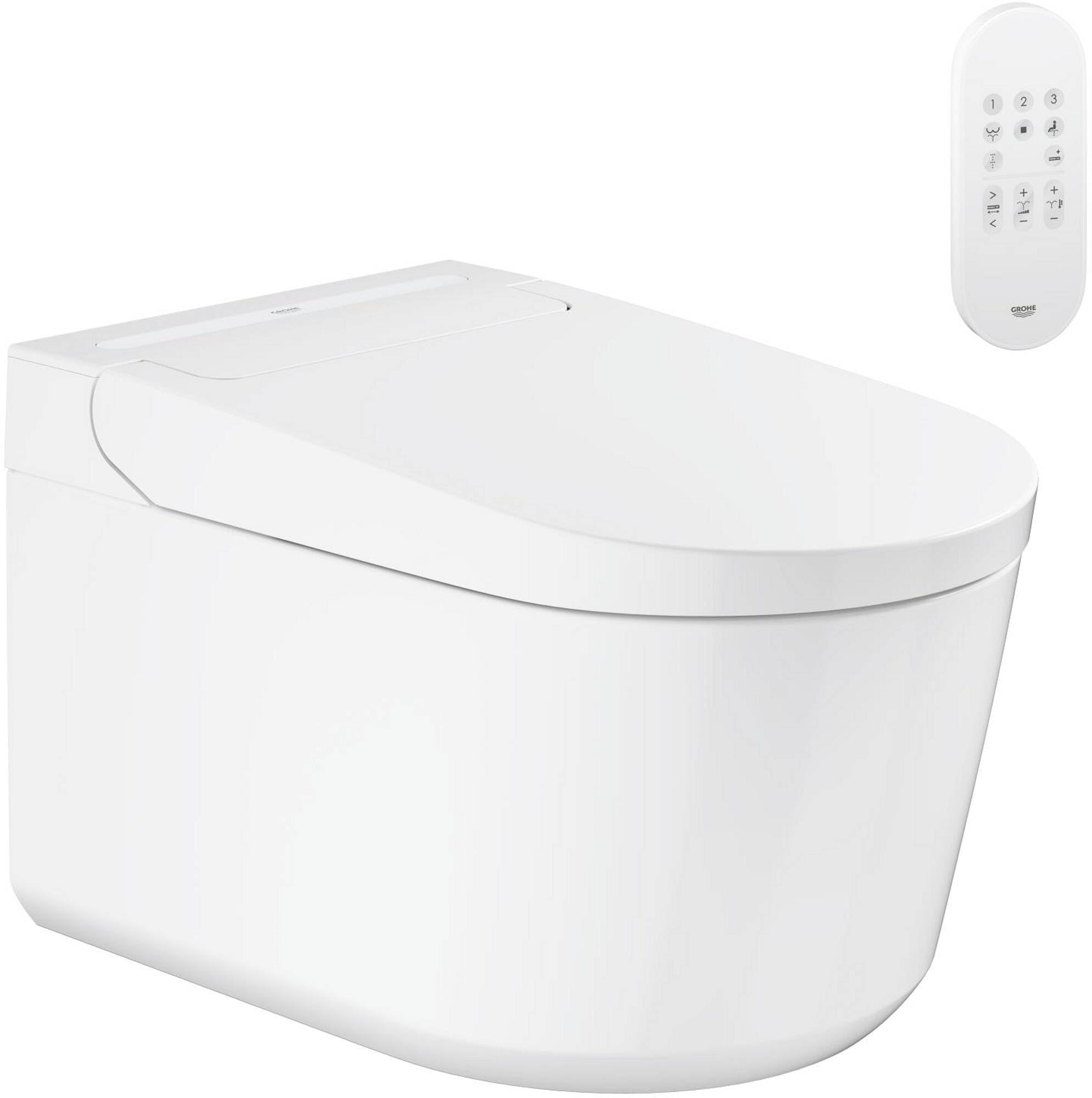 GROHE Sensia WC Lavant Suspendu, 2 bras de douchette réglables hygiène intime (1 jet arrière, 1 jet douchette féminine), Télécommande, Cuvette sans bride, Blanc Alpin, 36507SH0