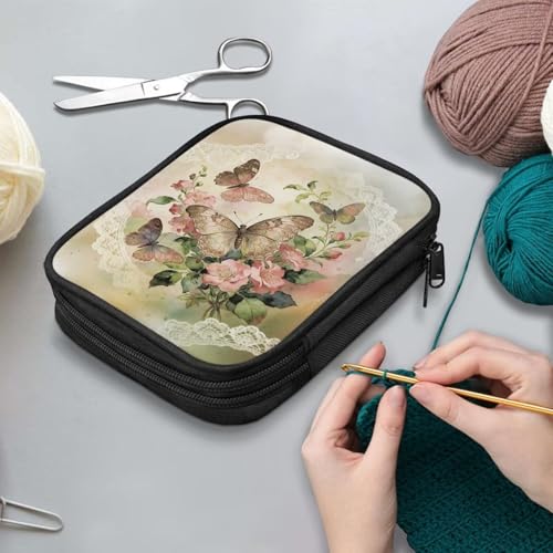 Image of Vanideaoty Butterfly Floral Crochet Hook Case Vintage Crochet Hook Organizer Without Accessories Knitting Needle Case for Knitting Supplies Holiday Decoration