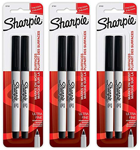 37161PP Ultra Fine Point Permanent Markers, Resists Fading and Water, Black Color, 3 Blister Pack with 2 Markers Each, 6 Markers Total