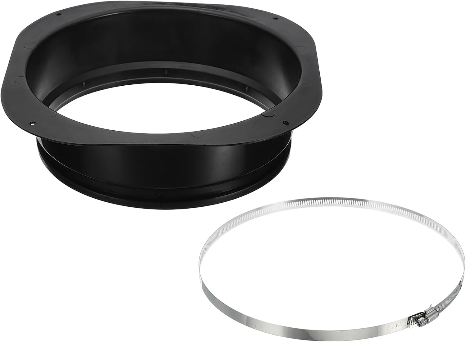 PATIKIL 12" Duct Connector Flange, Dryer Vent Wall Plate Square to Round Straight with Ducting Clamp for Air Heating Cooling Ventilation Exhaust Fan, Black