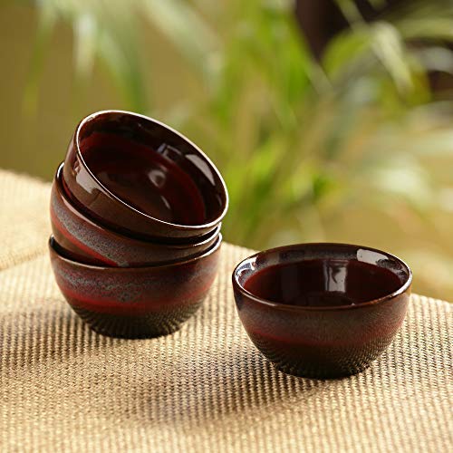Frienemy Presents Crimson Shields 'Mikrowelle Safe Keramische Getreide-Servierschalen Set (280 Ml, Set Von 4) (Schwarz, Crimson & Ombre Blue) #Frienemy-162