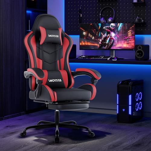 Image of Ergonomic Gaming & Office Chair, Footrest, Racing Design Black /Red | PVC with headrest,lumbar, Adjustable Height recliner for adults 2D-Linkage Armrests for 300LBS