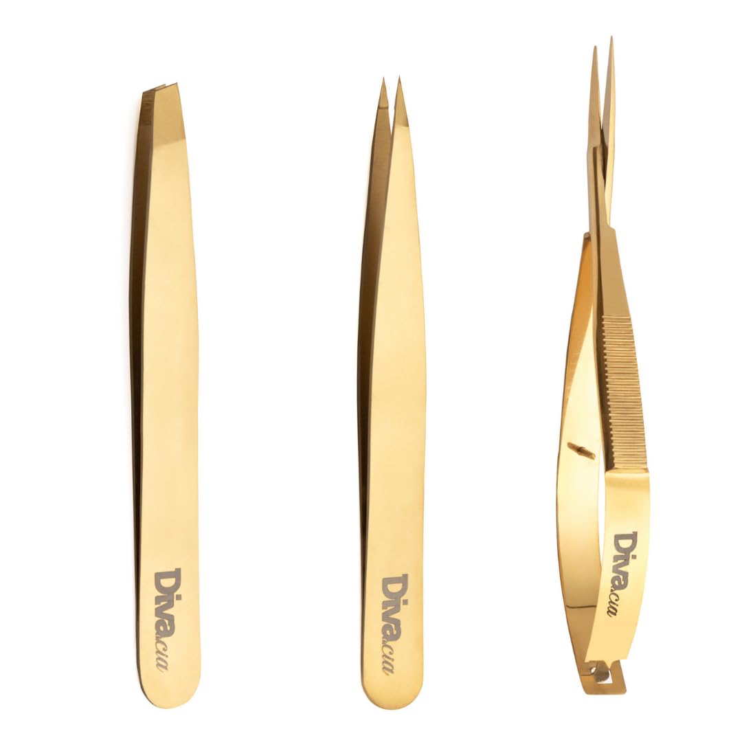 Kit 2 Pinças e Tesoura para Sobrancelhas Profissional de Alta Precisão, Autoclavável, Kit