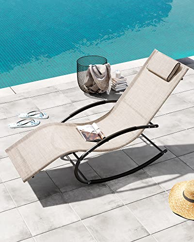 Crestlive Products Patio Rocking Chair Curved Rocker Chaise Lounge Chair With Pillow For Beach Yard Pool Outdoor Indoor, Gray Steel Frame (Beige) #TOP10