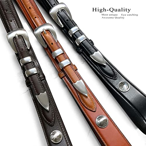 Silver Mirror Buckle Oil Tanned Genuine Leather Western Ranger Belt 1-3/8"(35mm) Taper to 3/4"(19mm) Wide-Multiple choices4