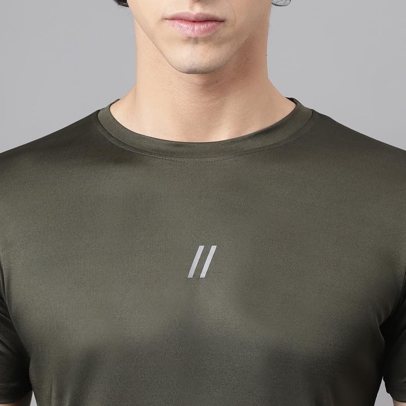 Image of ATICX Slim Fit Polyester Sports T-Shirt for Men - Round Neck Quick Dry Fit Half Sleeve Breathable Stylish Gym & Workout Tee - Lightweight Running Cycling Football Swimming Training Sportswear Top