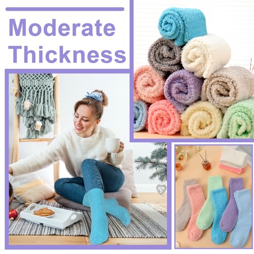 Image of Jspupifip Fluffy Socks for Women 8 /10 Pairs Soft Home Slipper Socks Winter Fluffy Sleeping Christmas Sock