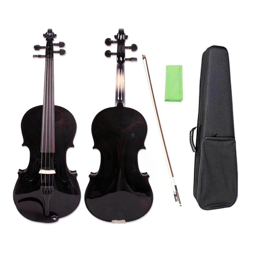 YoungMonic Full Size 4 Strings Viola Meticulously Crafted with Maple Wood Back Top Spruce Wood Adorned Ebony Fingerboard Tailpiece Chin Rest Complete with Case and Bow (15.5 Inch,black)