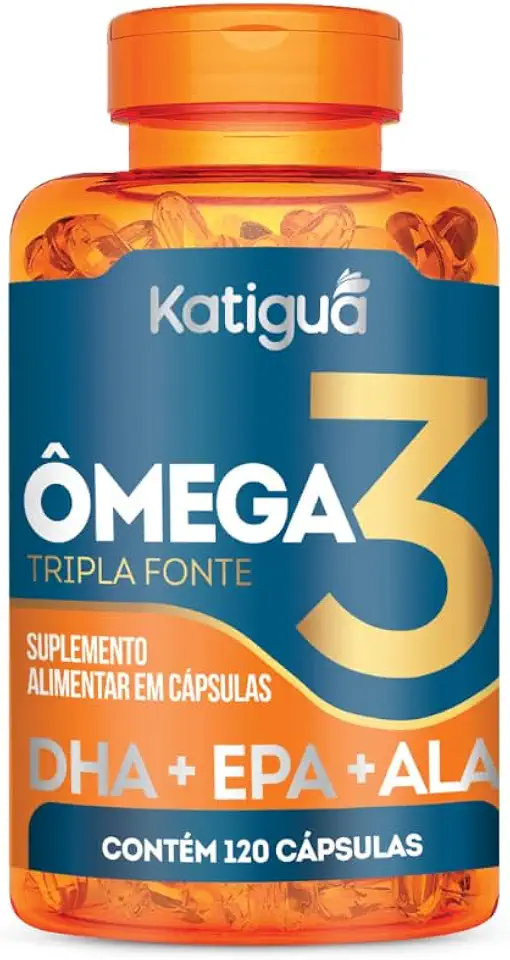 Katiguá, Ômega 3 Tripla Fonte, DHA + EPA + ALA, 1000mg, 120 Cápsulas Soft Gel • 30 doses, Laranja