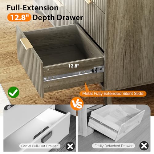 Image of VINGLI Fluted Grey Dresser 6 Drawer Gray Dresser with Rounded Edges, Grey Dressers for Bedroom, 46.8 inch W*15.5 inch D*31 inch H