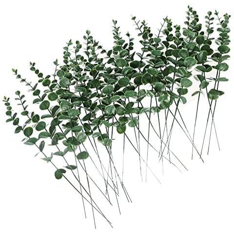 Gumolutin 30 PCS Artificial Eucalyptus Leaves Stems Faux Greenery Eucalyptus Spray Fake Plastic Branches for Home Wedding Bouquet Table Centerpieces Decoration, Green Cover