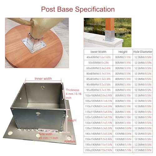 Soporte de base para postes, anclaje cuadrado para suelo de hormigón, soporte de suelo de hormigón para pérgola, poste de buzón y soporte de barandilla