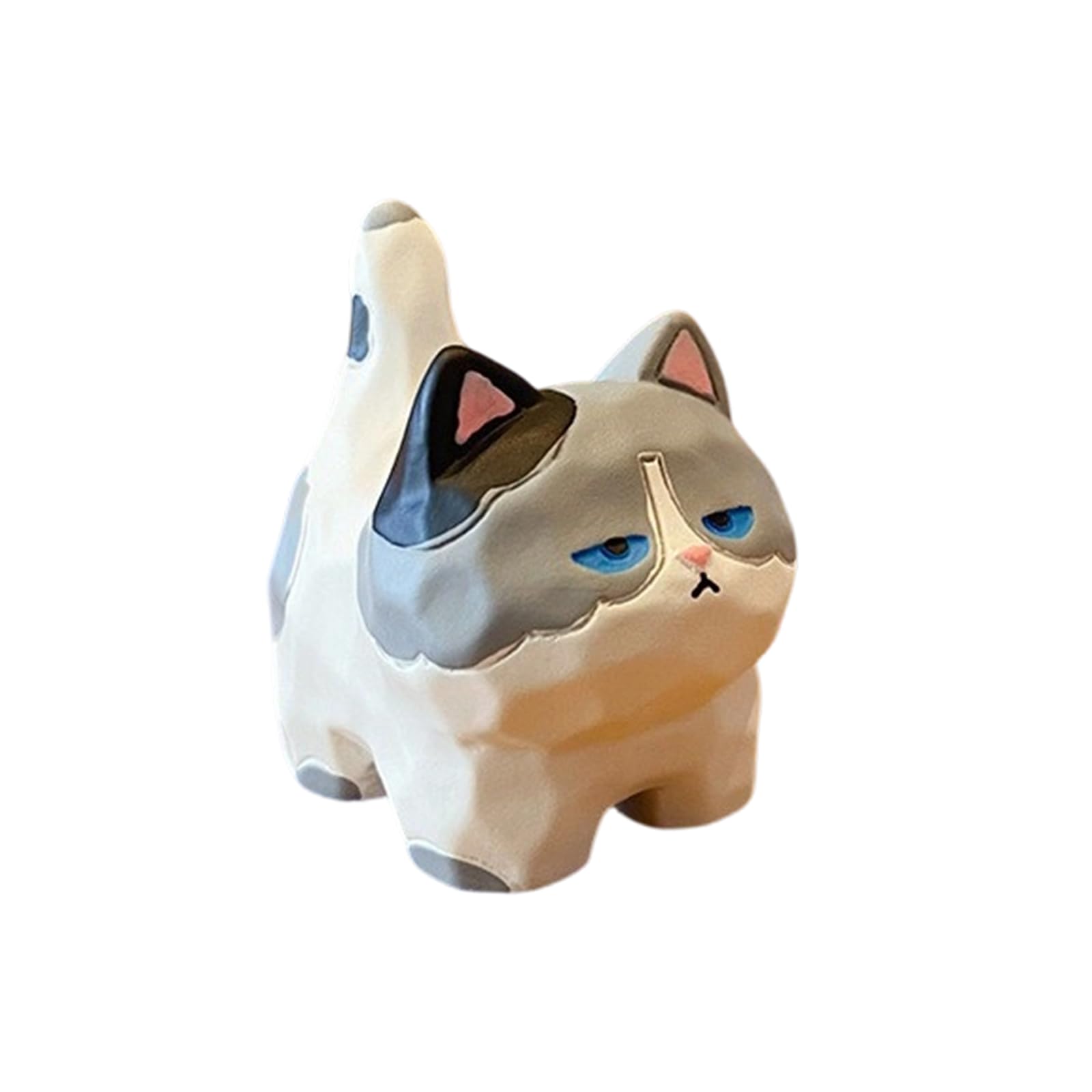 hogtnd Resin Cats Statue Textured Wood Carving Standing Miniature Kitten Figurine Desk Shelf Decor Ornament Desktop Display Stand Decor