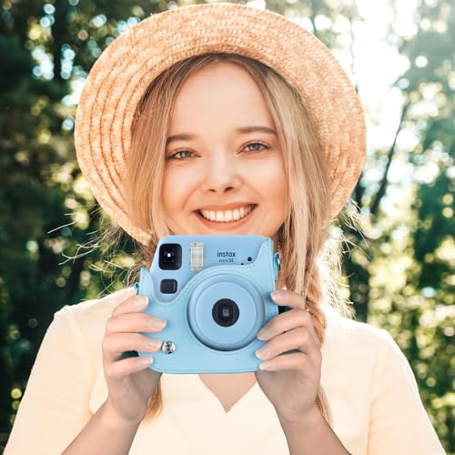 Funda para cámara Fuji Mini SE/7 Plus cuero PU azul miniatura 5