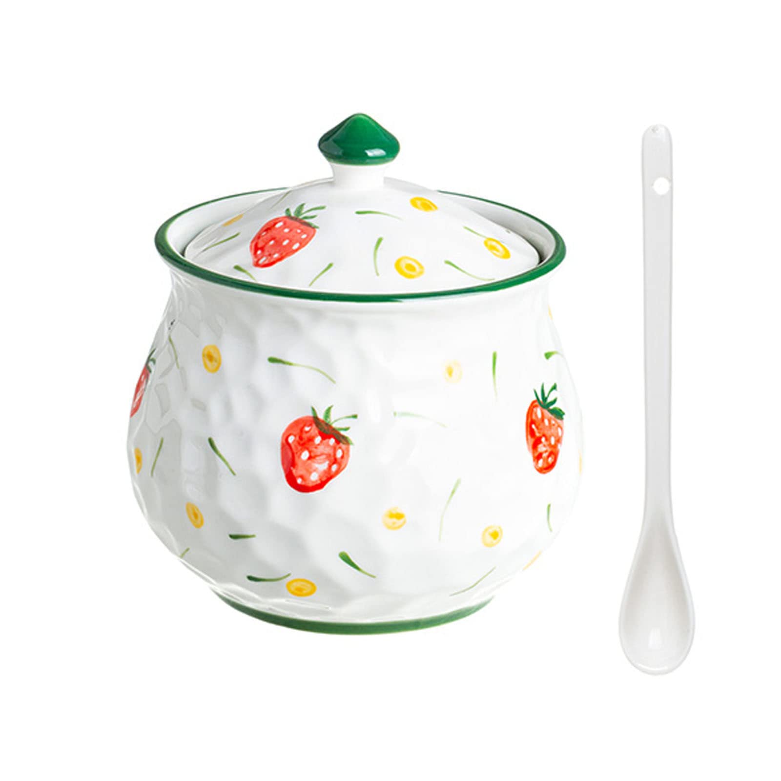 Sucrier en céramique, Hand Drawn Flower Sugar Bowl with Lid and Spoon, Large Multiple Styles Sugar Pot,
