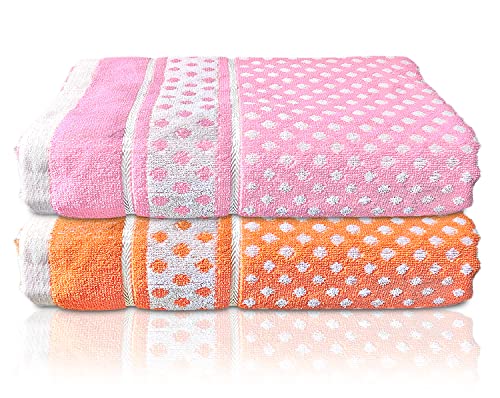 Image of Kuber Industries Multiuses Dot Printed Soft Cotton Bath Towel, 30 inchx60 inch- Pack of 2 (Orange & Pink)