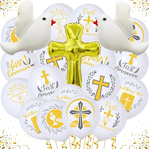 First Communion Decorations 43 Pieces First Communion Balloons Cross Doves Balloon God Bless You Balloon Baptism Balloons for Baptism God Christening Communion Supplies
