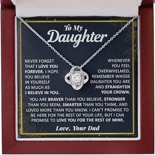 Daughter Gifts from Dad,To My Daughter Necklace From Dad,Birthday Gifts from Father, White Gold Necklace Cubic Zirconia stone With Luxury wooden box