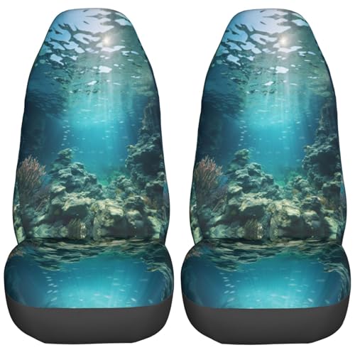 Foruidea Ocean Underwater Car Seat Covers Universal 2 Pcs Auto Front Seat Cover Fit Most Cars,SUV,Sedan,Trucks