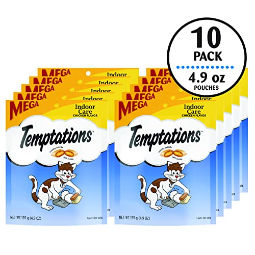 Temptations Indoor Care Crunchy And Soft Cat Treats, Chicken Flavor, 4.9 Oz. Pouch (Pack Of 10) #TOP1