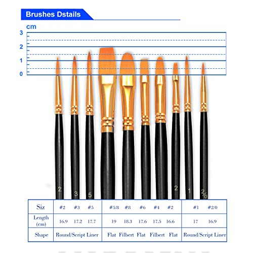 Image of BOSOBO Paint Brushes Set, 10 Pieces Round Pointed Tip Paintbrushes Nylon Hair Artist Acrylic Paint Brushes for Acrylic Oil Watercolor, Face Nail Body Art, Miniature Detailing & Rock Painting, Black
