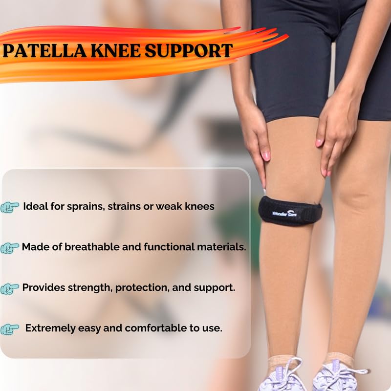 Image of Wonder Care Adjustable Patella Knee Support With Silicon Insert & Anti Slip Rubber For Knee Pain,Patella Tendon Support For Gym Squats,Running,Patellar Tendon Strap Men Women (1,Black)