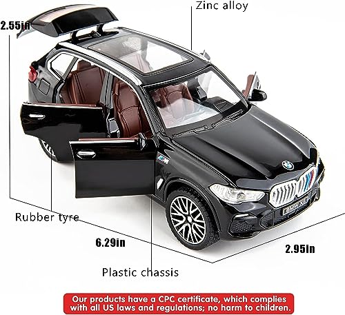 Image of PLUSPOINT Diecast X5 SUV Toy Car Scale Model,Pull Back Vehicles Alloy Simulation Supercar with Lights and Sound Also for Car Dashboard,Kids,Adult (X5-Black)
